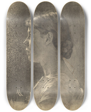 Triptych art skateboard deck of Kos Aranyossy Tdia Hlavy Mladej Eny by kos Aranyossy