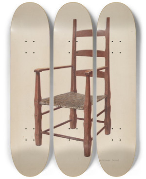 Triptych art skateboard deck of Roger Deats Ladder Back Chair by Roger Deats