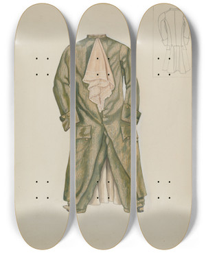 Triptych art skateboard deck of Mary E Humes Mans Suit by Mary E Humes (20-)