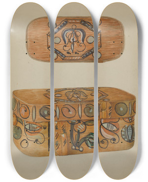 Triptych art skateboard deck of Joseph Rothenberg Pa German Box by Joseph Rothenberg