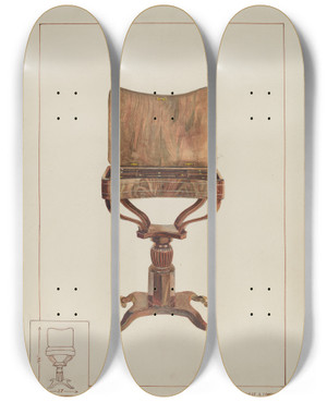 Triptych art skateboard deck of Ernest A Towers Jr Sewing Table by Ernest A Towers Jr (20-)