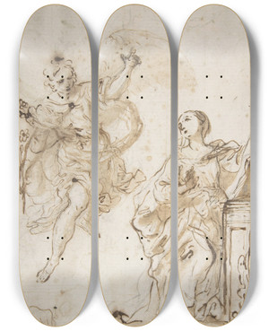 Triptych art skateboard deck of Antonio Gionima The Annunciation by Antonio Gionima (1697-1732)