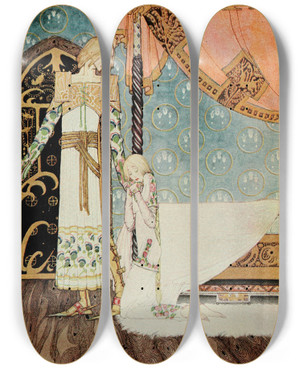 Triptych art skateboard deck of Kay Rasmus Nielsen East Of The Sun And West Of The Moon Pl 03 by Kay Rasmus Nielsen (1886-1957)
