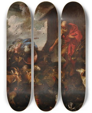 Triptych art skateboard deck of Giovanni Benedetto Castiglione Animals Entering Noahs Ark by Giovanni Benedetto Castiglione (1609-1664) Triptych art skateboard deck of Giovanni Benedetto Castiglione Animals Entering Noahs Ark by Giovanni Benedetto Castiglione (1609-1664)