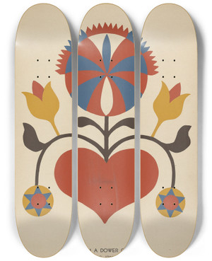 Triptych art skateboard deck of American 20Th Century Plate 13 From The Portfolio Folk Art Of Rural Pennsylvania by American 20Th Century