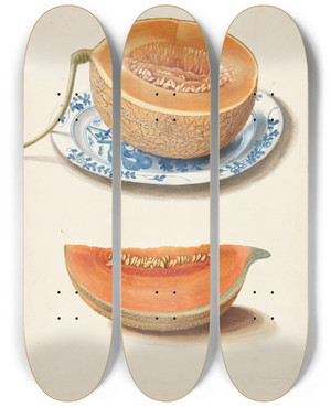 Triptych art skateboard deck of Johanna Fosie Studie Af To Netmeloner Halveret Og Kvadreret_2 by Johanna Fosie (1726-1764)