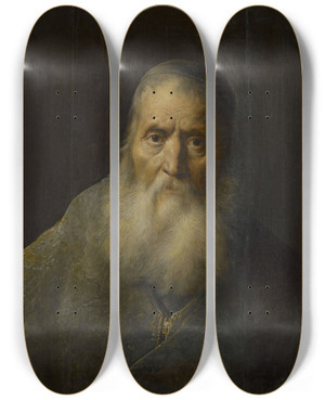 Triptych art skateboard deck of Jan Lievens Old Man In A Skullcap by Jan Lievens (1607-1674)