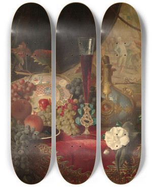 Triptych art skateboard deck of Blaisealexandre Desgoffe Fruit Still Life_2 by Blaise-Alexandre Desgoffe (1830-1901)
