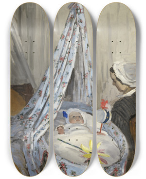 Triptych art skateboard deck of Claude Monet The Cradle Camille With The Artists Son Jean by Claude Monet (1840-1926)
