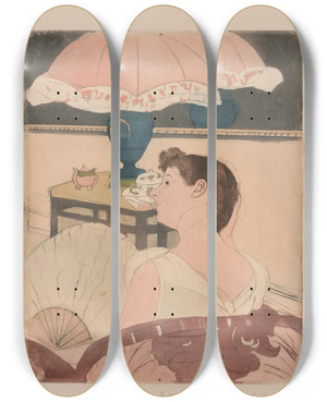 Triptych art skateboard deck of Mary Cassatt The Lamp_2 by Mary Cassatt (1844-1926)