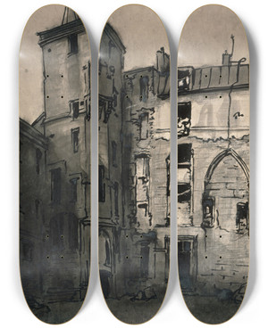 Triptych art skateboard deck of Emile Bernard La Cour De Lhtel De Sens by Emile Bernard (1868-1941)