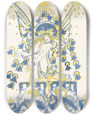 Triptych art skateboard deck of Jessie Marion King Mummys Bedtime Story Book Pl14 by Jessie Marion King (1875-1949)