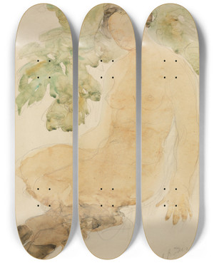 Triptych art skateboard deck of Auguste Rodin Faunesse by Auguste Rodin (1840-1917)