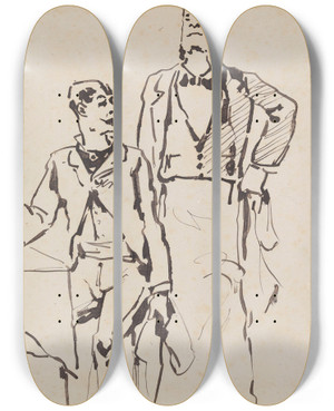Triptych art skateboard deck of James Ensor Gentleman And Waiter by James Ensor (1860-1949)