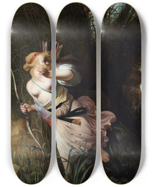 Triptych art skateboard deck of Caesar Van Everdingen Pan And Syrinx by Caesar Van Everdingen (1617-1678)
