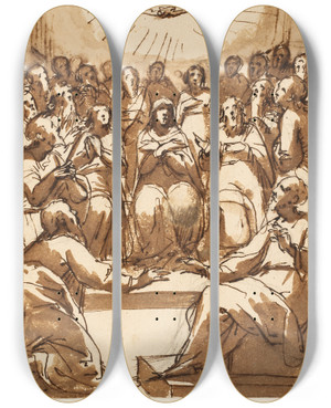 Triptych art skateboard deck of Cesare Nebbia Hellig Ndens Nedstigning by Cesare Nebbia (1536-1622)