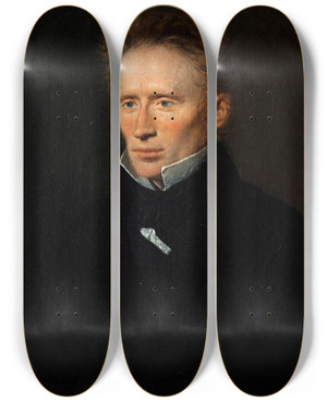 Triptych art skateboard deck of Christian Albrecht Jensen Portrait Of Johannes Dam Hage 18001837 Editor Of Fdrelandet The Fatherland by Christian Albrecht Jensen (1792-1870)