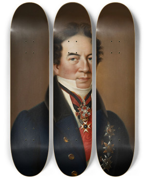 Triptych art skateboard deck of Johan Erik Lindh Portrait Of Count R H Rehbinder by Johan Erik Lindh (1793-1865)