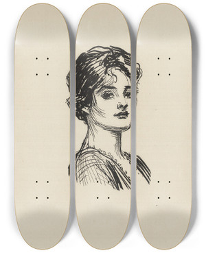 Triptych art skateboard deck of Charles Dana Gibson Untitled_21 by Charles Dana Gibson (1867-1944)