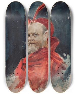 Triptych art skateboard deck of Anders Zorn Mefisto Konsul Dahlander by Anders Zorn (1860-1920)