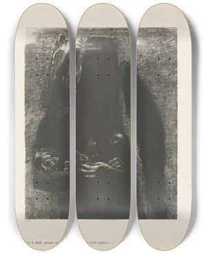 Triptych art skateboard deck of Odilon Redon Cest Le Diable by Odilon Redon (1840-1916)