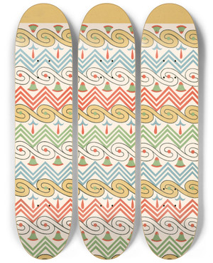 Triptych art skateboard deck of Gustave Jquier 31 Plafond Du Tombeau De Soumnout N 92 by Gustave Jequier (1868-1946)