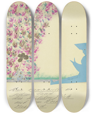 Triptych art skateboard deck of John Elsas Man Verwechselt In Jedem Land by John Elsas (1851-1935)