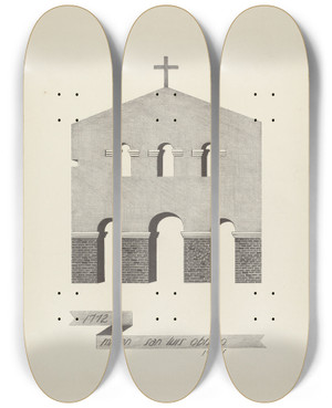 Triptych art skateboard deck of James Jones Mision San Luis Obispo by James Jones