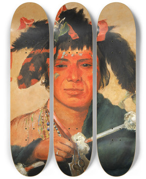 Triptych art skateboard deck of George Catlin Komnikinohaw Little Whale A Brave by George Catlin (1796-1872)