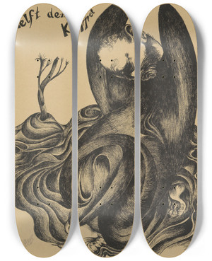 Triptych art skateboard deck of Heinrich Hrle Krppel 1 by Heinrich Horle (1895-1936)