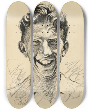 Triptych art skateboard deck of Samuel Johnson Woolf John Donald Budge by Samuel Johnson Woolf (1880-1948)