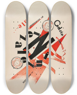 Triptych art skateboard deck of Wojciech Weiss Gdzie Wystawiaj Niezaleni by Wojciech Weiss (1875-1950)