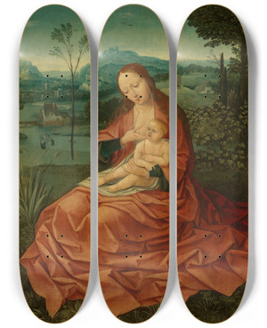 Triptych art skateboard deck of Circle Of Bernard Van Orley Virgin And Child In A Landscape by Circle Of Bernard Van Orley (1488-1541)