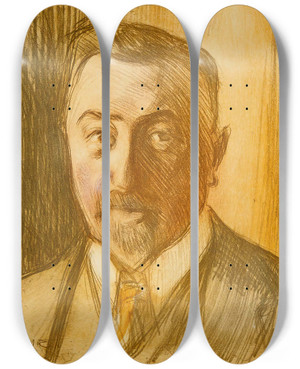 Triptych art skateboard deck of Magnus Enckell Portrait Of Chamberlain Hjalmar Linder by Magnus Enckell (1870-1925)