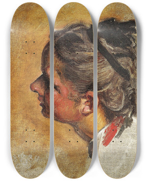 Triptych art skateboard deck of Kristian Zahrtmann Studie I Profil Fra Venstre Side Af En Ung Pige Til Maleriet Julie Og Ammen by Kristian Zahrtmann (1834-1912)