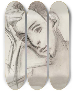 Triptych art skateboard deck of Helene Schjerfbeck The Nephew by Helene Schjerfbeck (1862-1946)