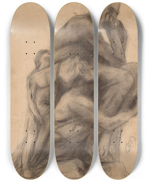 Triptych art skateboard deck of Stanisaw Wyspiaski Composition Of Nudes by Stanislaw Wyspianski (1869-1907)