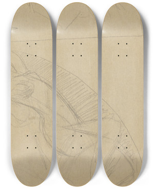 Triptych art skateboard deck of Charles Sprague Pearce Figure Study by Charles Sprague Pearce (1851-1914)