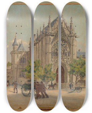 Triptych art skateboard deck of Maurice Chabas La Chapelle by Maurice Chabas (1862-1947)