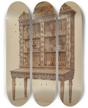Triptych art skateboard deck of Augustine Haugland Whalebone Cabinet by Augustine Haugland