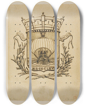 Triptych art skateboard deck of Charles Meryon It Rocks But Is Not Sunk by Charles Meryon (1821-1868)