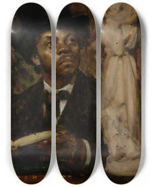Triptych art skateboard deck of Lon Herbo Portrait Of An Art Connoisseur by Leon Herbo (1850-1907)