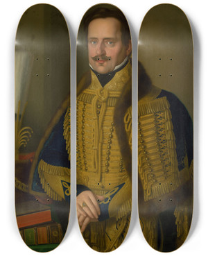 Triptych art skateboard deck of Jozef Czauczik Portrait Of Spi Upan Count Karol Csky by Jozef Czauczik (1781-1857)