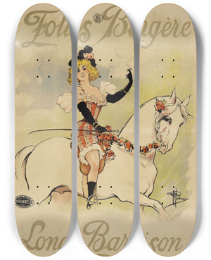 Triptych art skateboard deck of Albert Guillaume Foliesbergre Lona Barrison by Albert Guillaume (1873-1942)