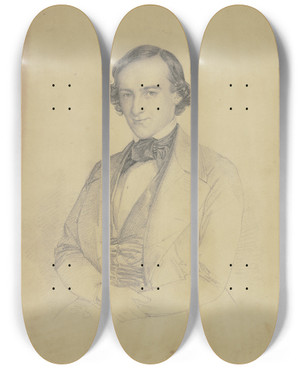 Triptych art skateboard deck of Philipp Winterwerb Portrait Of A Man by Philipp Winterwerb (1837-1873)