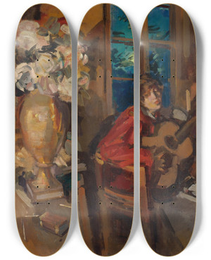Triptych art skateboard deck of Konstantin Alexeevich Korovin Evening Serenade by Konstantin Alexeevich Korovin (1861-1939)