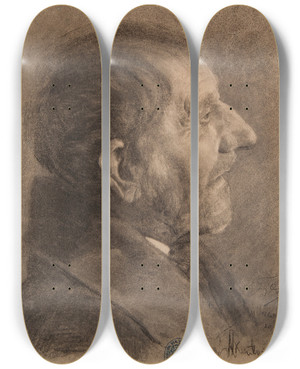 Triptych art skateboard deck of Teodor Axentowicz Head Of An Elderly Man by Teodor Axentowicz (1859-1938)