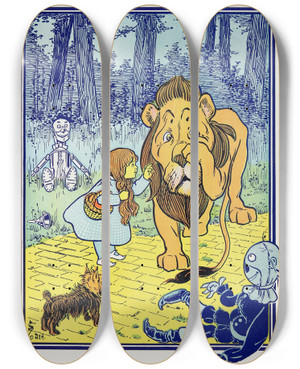 Triptych art skateboard deck of William Wallace Denslow You Ought To Be Ashamed Of Yourself by William Wallace Denslow (1856-1915)