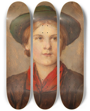 Triptych art skateboard deck of Franz Von Defregger Young Girl by Franz Von Defregger (1835-1921)