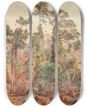 Triptych art skateboard deck of Nicholas Chevalier Untitled Bush Tramway Pigeons Bush by Nicholas Chevalier (1828-1902)